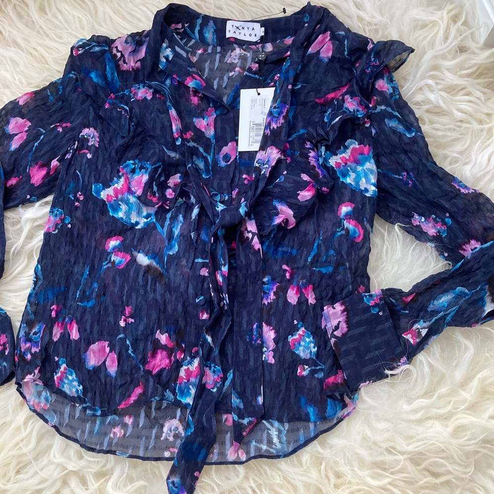 TANYA TAYLOR Silk Floral Print Blouse - Picture 8 of 15
